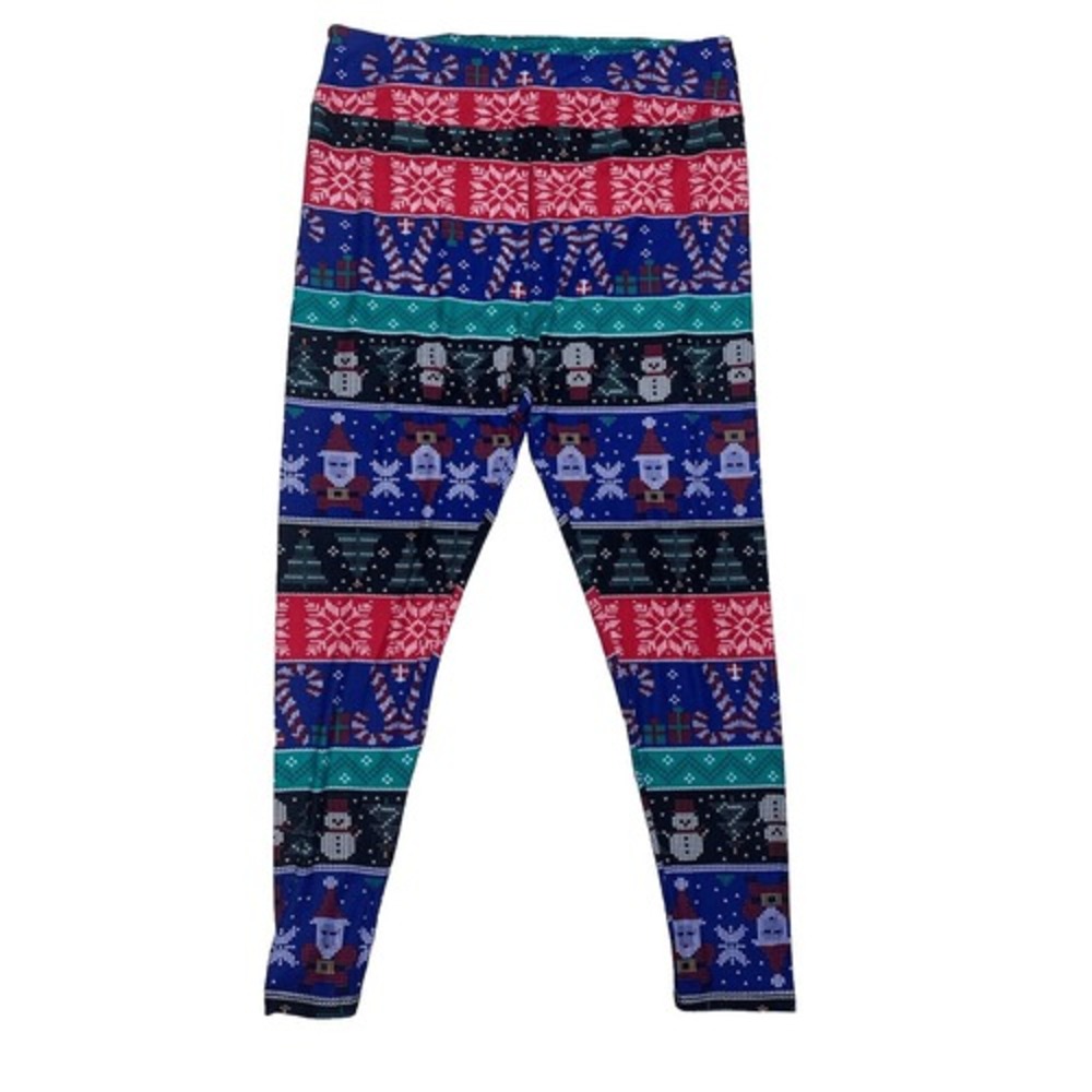 LuLaRoe Womens Leggings Size TC2 Christmas Fair Isle Snowmen Plus 18+ NWT